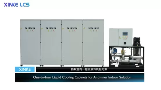 One-to-Four Liquid Cooling Cabinet for Antminer Indoor Solution with Electromagnetic Heating.